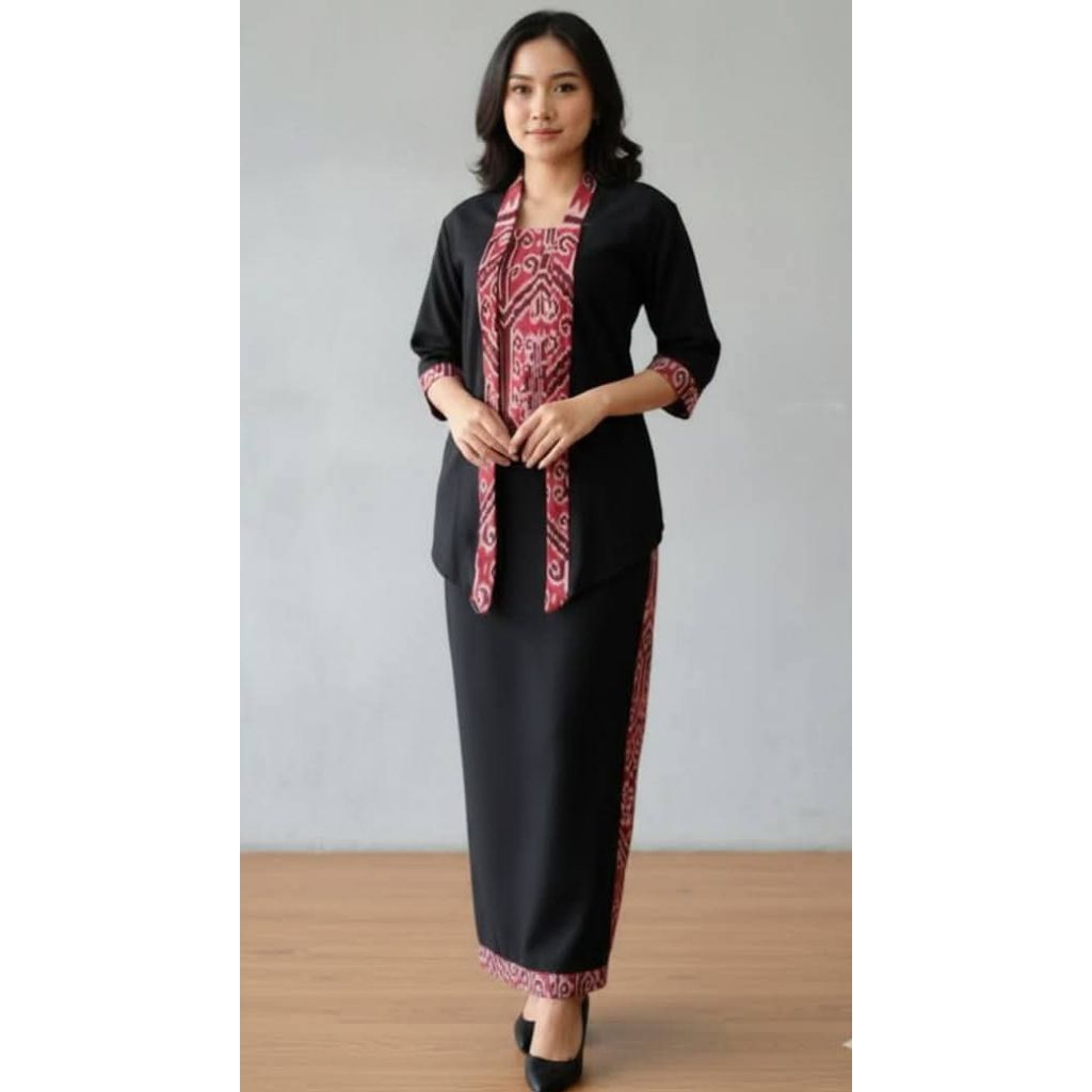 setelan kebaya modern kebaya tenun Kalimantan kombinasi kain scuba