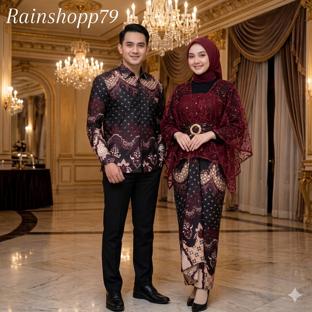 Baju Couple Kemeja Batik Pria Dan Wanita PREMUIM Kondangan tunangan pesta terbaru 2026 set kemeja+ro