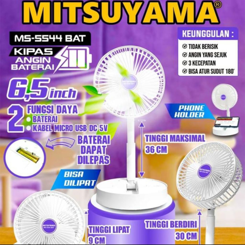 Kipas Lipat Portable Mitsuyama 5544 - Kipas Angin Baterai MS-5544