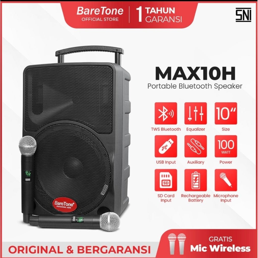 Speaker Portable Meeting Wireless BARETONE MAX 10H / 10 INCH original baretone