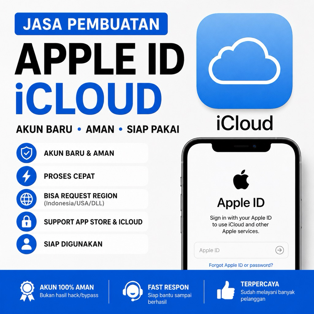 Jasa Pembuatan Apple ID / iCloud Baru Aman & Cepat