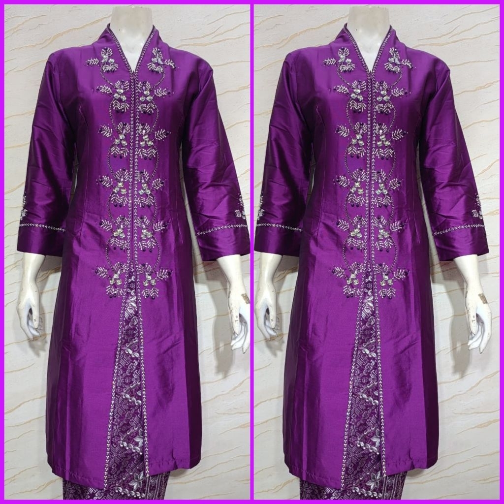 Kebaya Baju Kurung Melayu Bahan Taffeta Mix Payet Motif Bunga Kebaya Kurung Malaysia Moderen Setelan