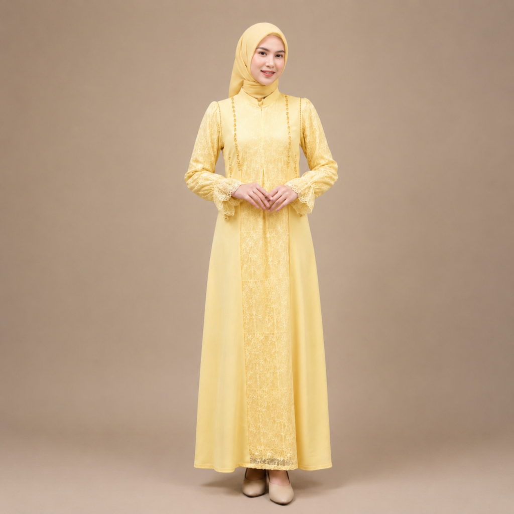Dress Ameera Luxury Wanita Model A Line Ceruty Mewah Gamis Brokat Kondangan Simple Elegan Busui