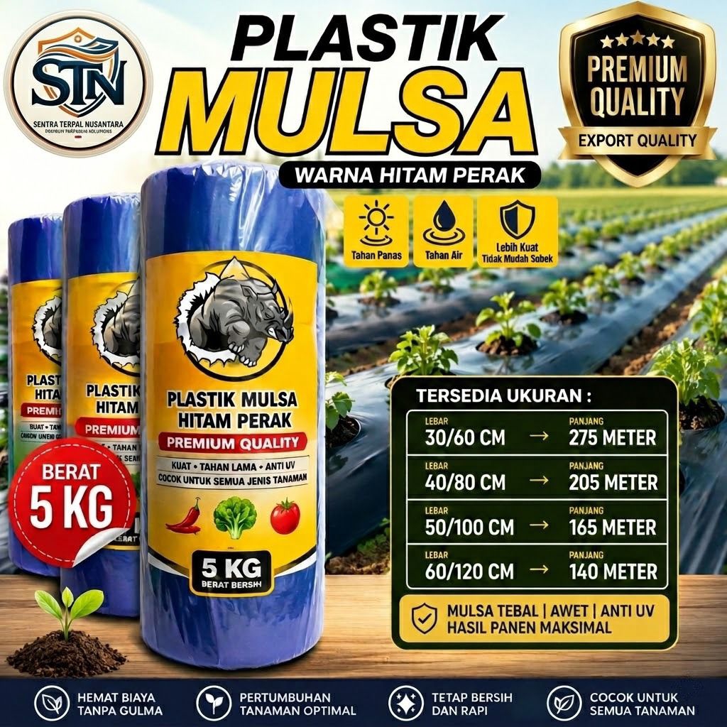 Plastik Mulsa Hitam Perak 1 Roll Cap Badak | Mulsa Pertanian Tebal Kuat UV Tahan Panas