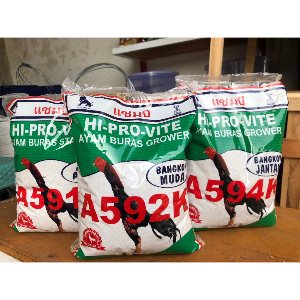 Pakan pur ayam bangkok 591 592 594 kemasan 1kg berkualitas gizi tinngi