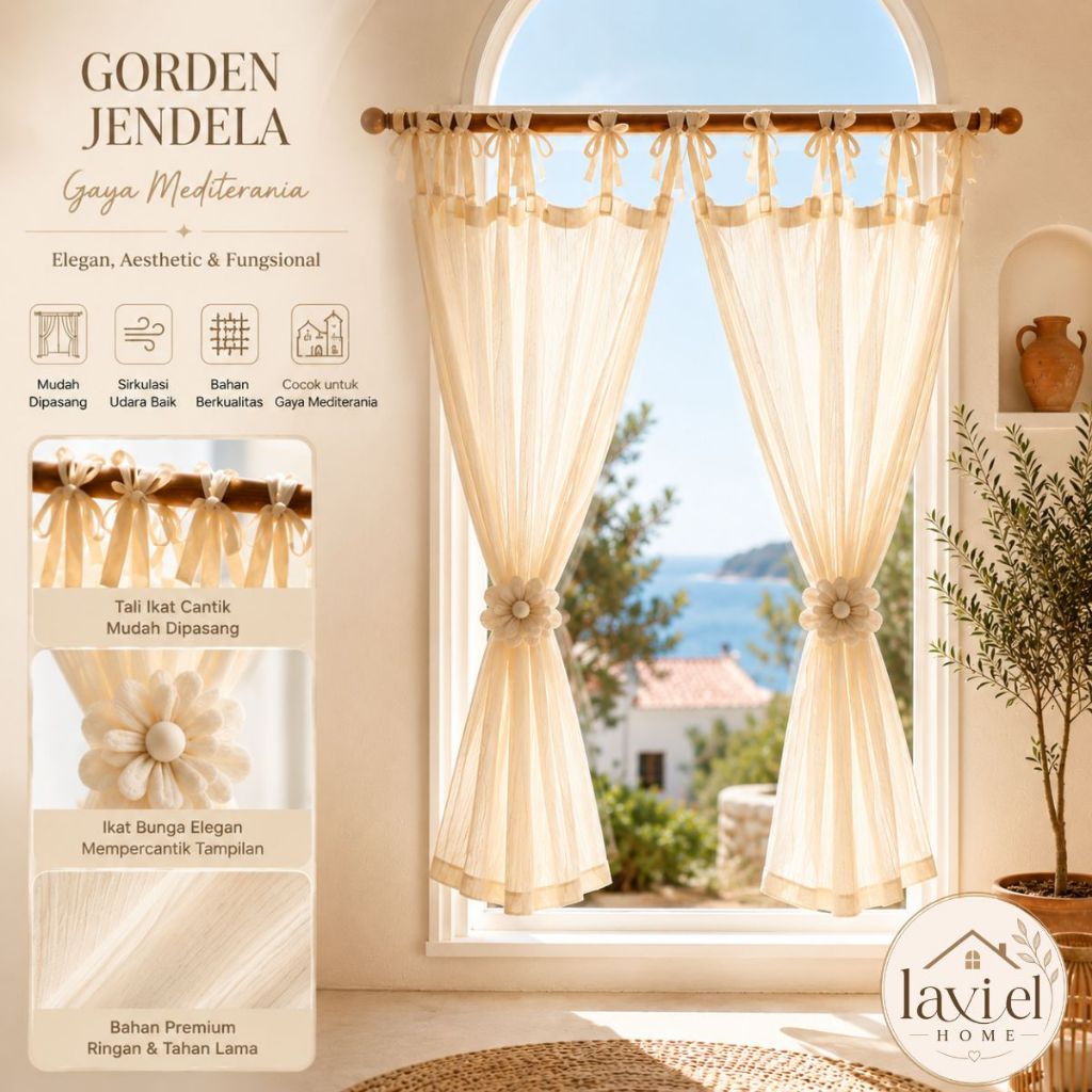 Gorden Jendela Ala Mediterania I Sentuhan Vintage I Jadul I Elegan untuk Rumah Impian