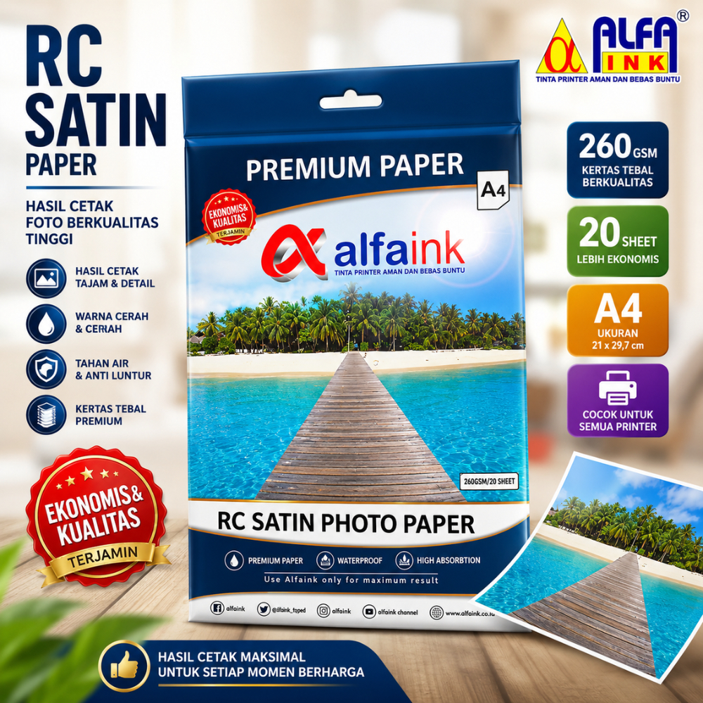 RC SATIN PHOTO PAPER A4 KERTAS FOTO / KERTAS FOTO BERTEKSTUR KULIT JERUK 260 GSM / ALFAINK