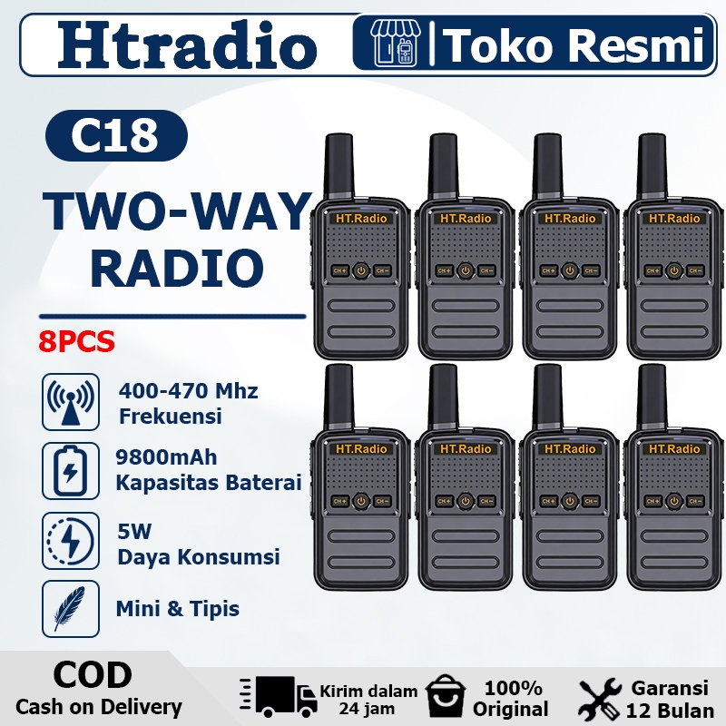 [8PCS]HT Motorola C18 Dua Jalan Radio UHF 400-470Mhz IP54 WalkieTalkie 9800MAH Tipe-C Ganda Band 16S