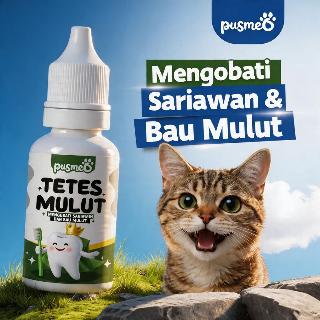 PUSMEO Tetes Mulut Kucing 15ml  | Obat Sariawan & Bau Mulut Anabul, Herbal Aman & Ampuh