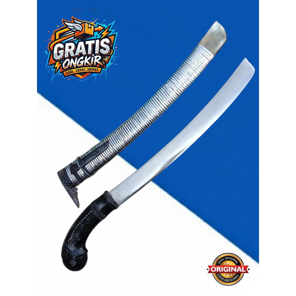 Golok Tebas Barlen Tanduk Lita Asli Baja Per Mobil 33cm & Lilitan Besi Kuat