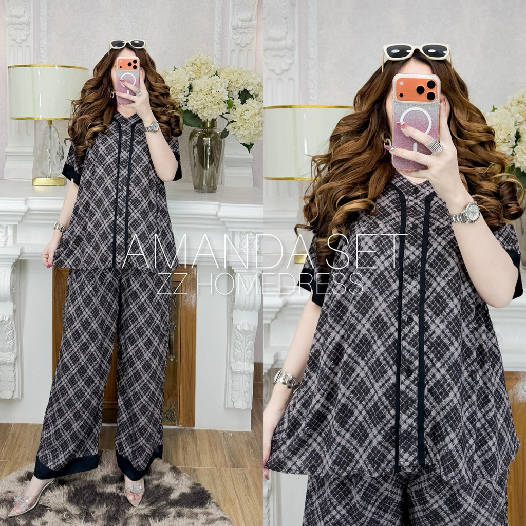 oneset amanda | setelan celana  | setcel | oneset jalan jalan piyama | baju tidur | oneset rayon pre