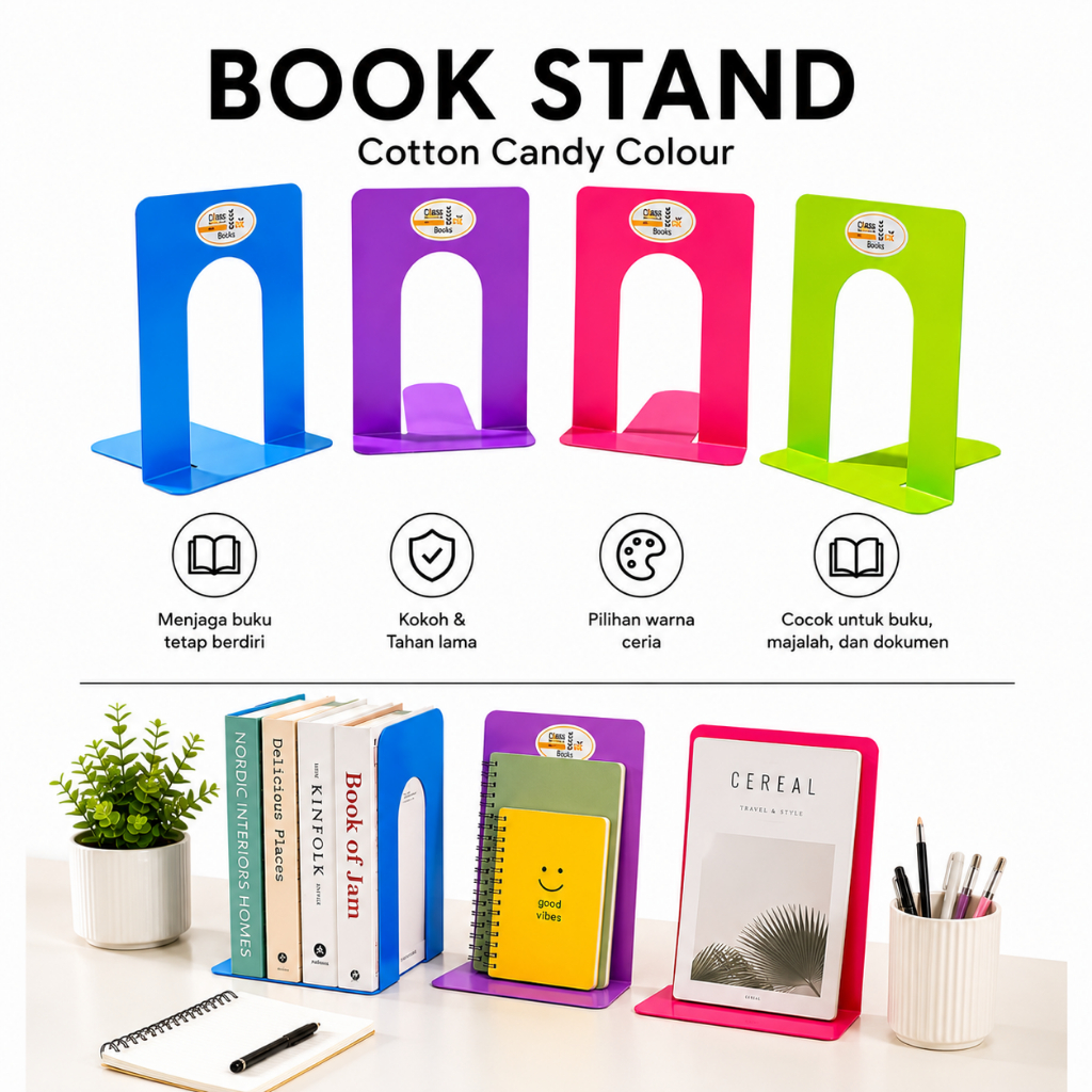 Pembatas Buku Besi Book Stand Penyangga Buku Besi Minimalis Kokoh