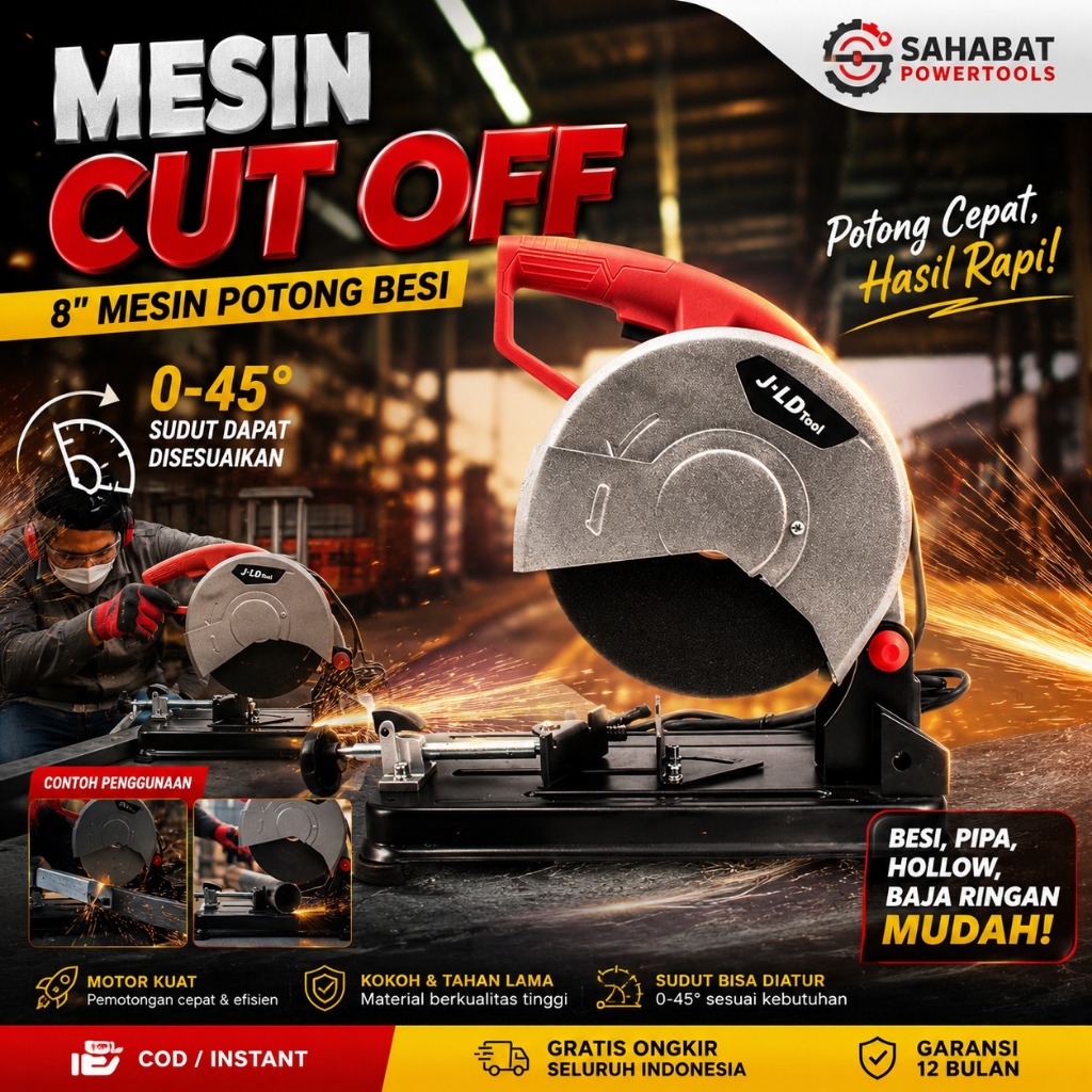 JLD 8" Mesin Potong Besi Cut Off Machine Chop Saw 950W Gergaji Mitra J208 Mesin Potong Tulang Sapi G