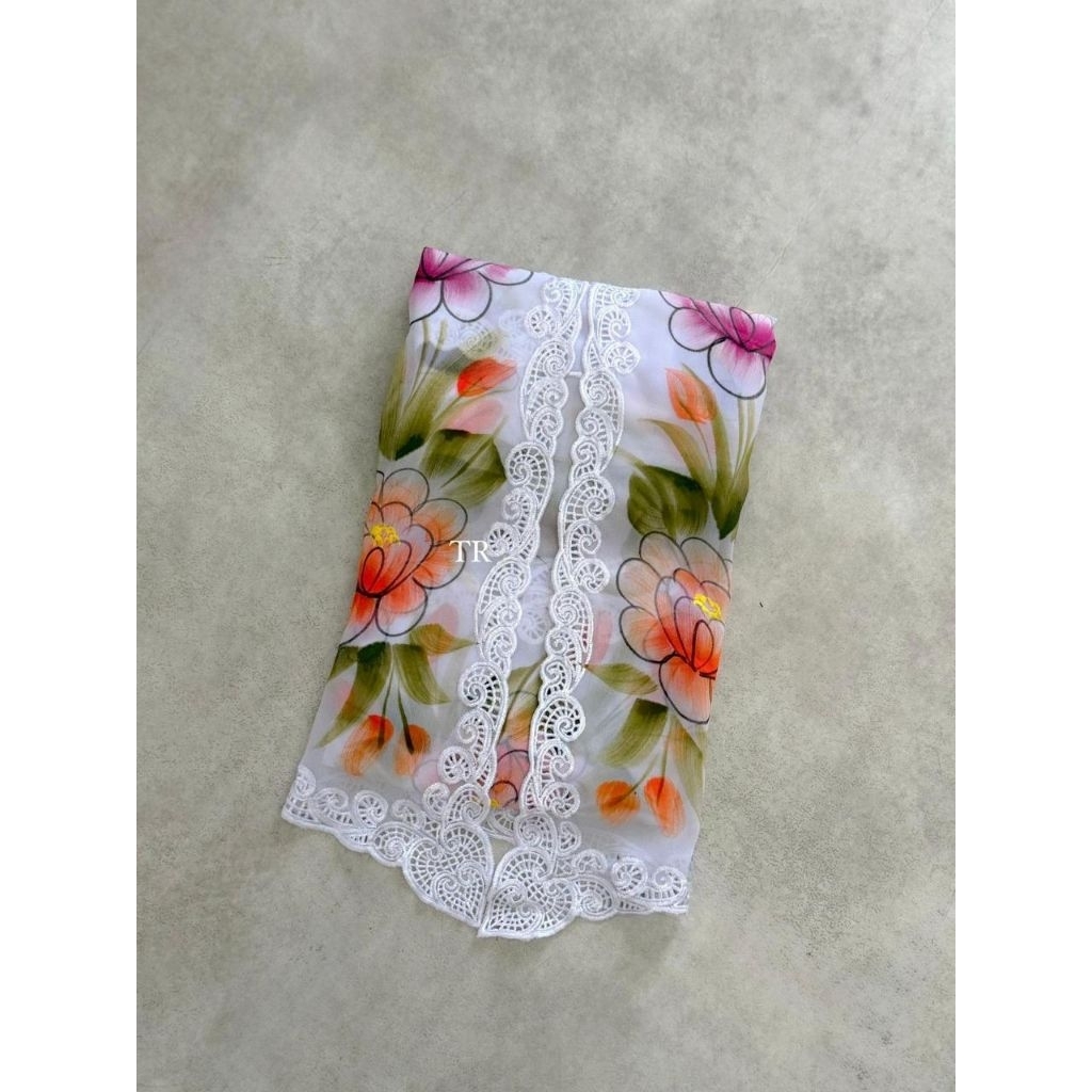 KAIN KEBAYA BORDIR LUKIS BUNGA BALI 3D/ BAHAN KEBAYA ENCIM TERBARU SIFON CREPE LUKIS BORDIR