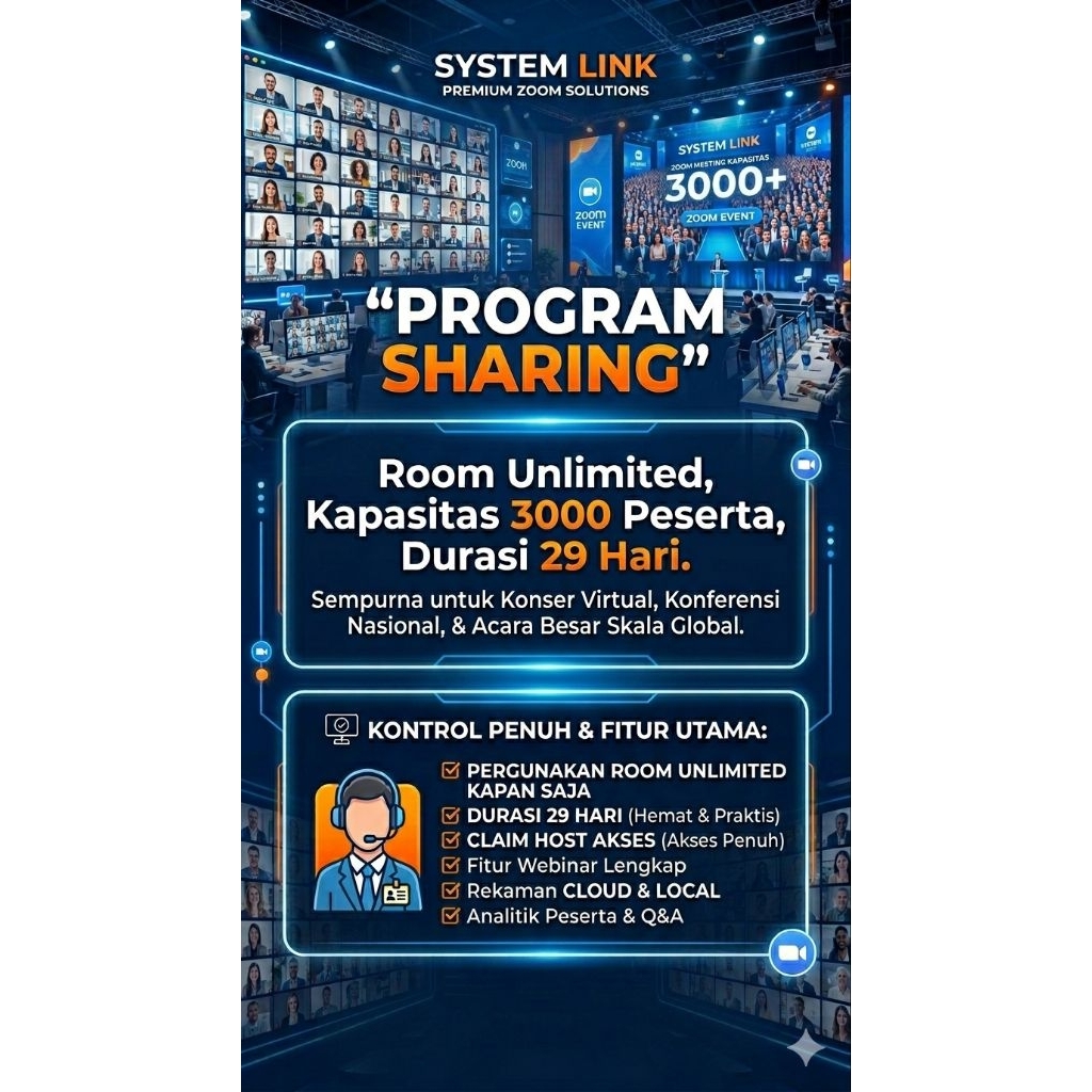 Zoom Meeting 3000 Peserta Share System Unlimited 29 hari