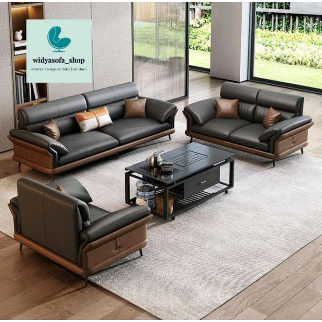 Sofa 321 Full Set READY Ruang Tamu / Sofa Kulit Minimalis Modern Kualitas Premium