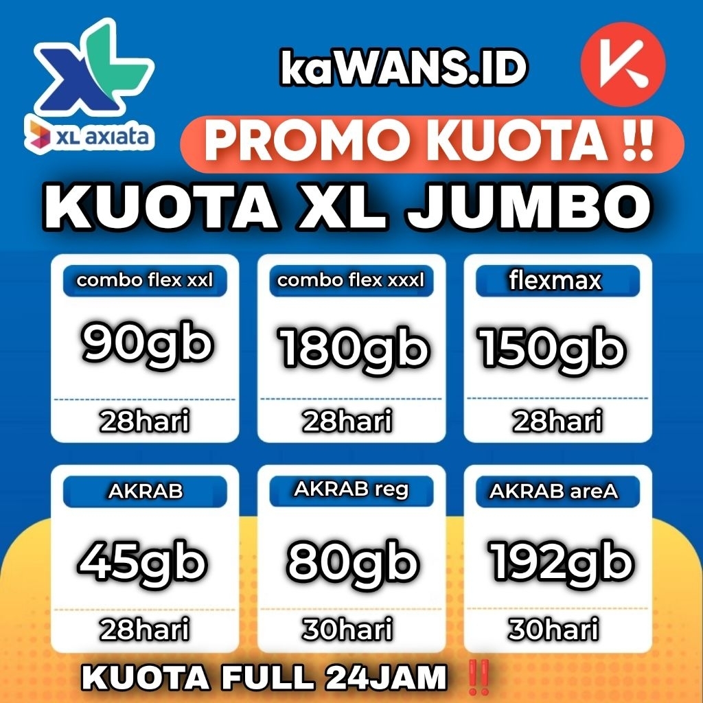paket kuota internet XL jumbo - Kuota XL 234GB UTAMA + LOKAL, Gratis Bonus Kuota Lokal, Masa Aktif 3