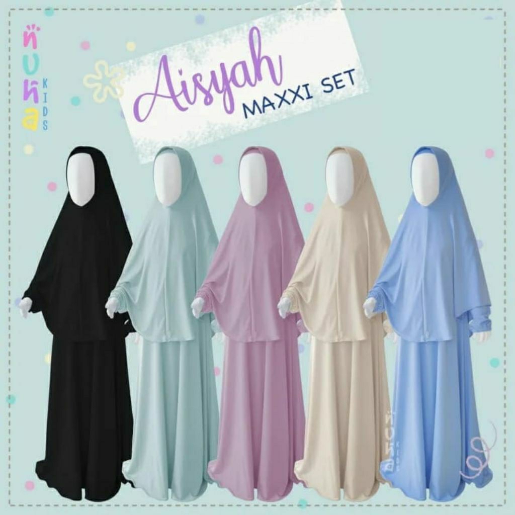 Gamis Anak Perempuan Syari Jersey Premium Aisyah Maxxi Set Khimar nuha kids