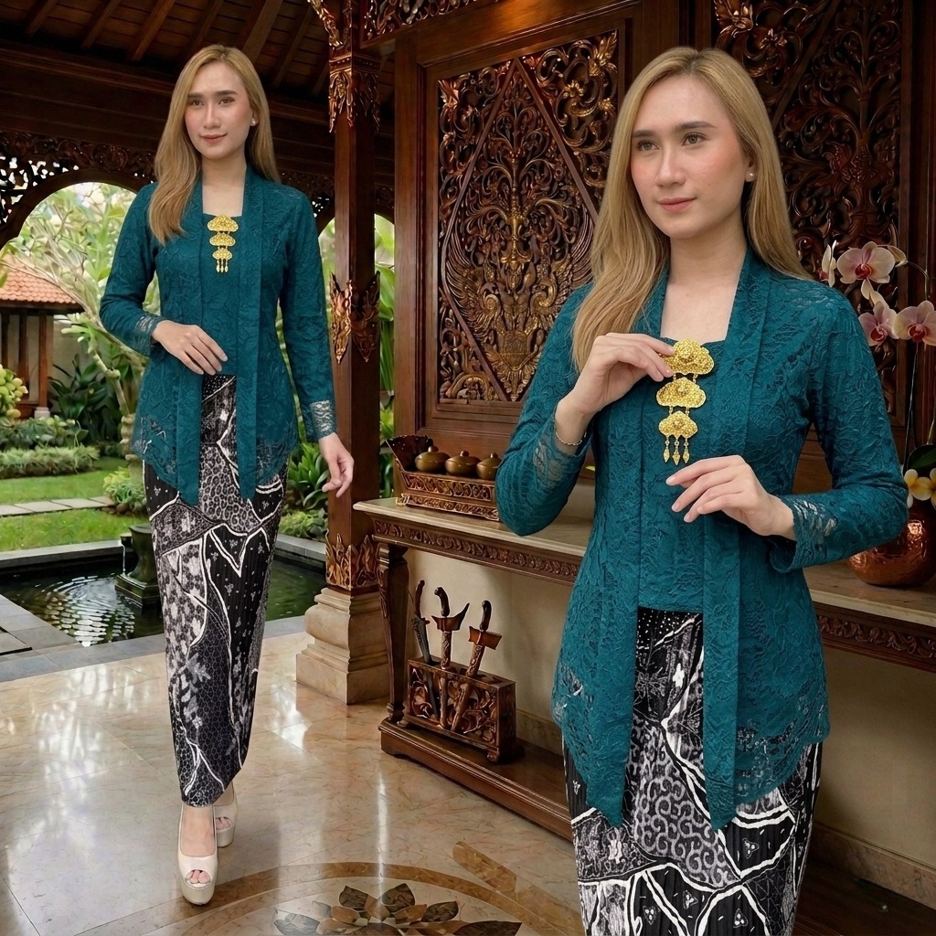 PROMO Kebaya Modern Kutubaru Brokat / Kebaya Kutubaru Brokat Lengan Panjang / Kebaya Wisuda Modern