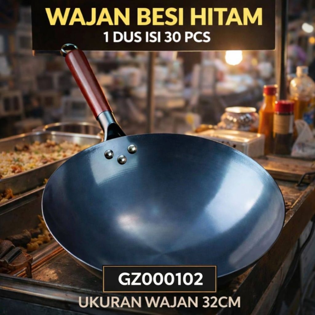 Wajan Baja Tahan Panas 30cm Gagang Kayu
