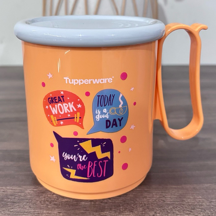 PROMO TUPPERWARE JUMBO MUG 600ML 1PCS ECER MOTIF CANTIK CANGKIR SUSU CANGKIR KOPI CANGKIR AIR WARNA 