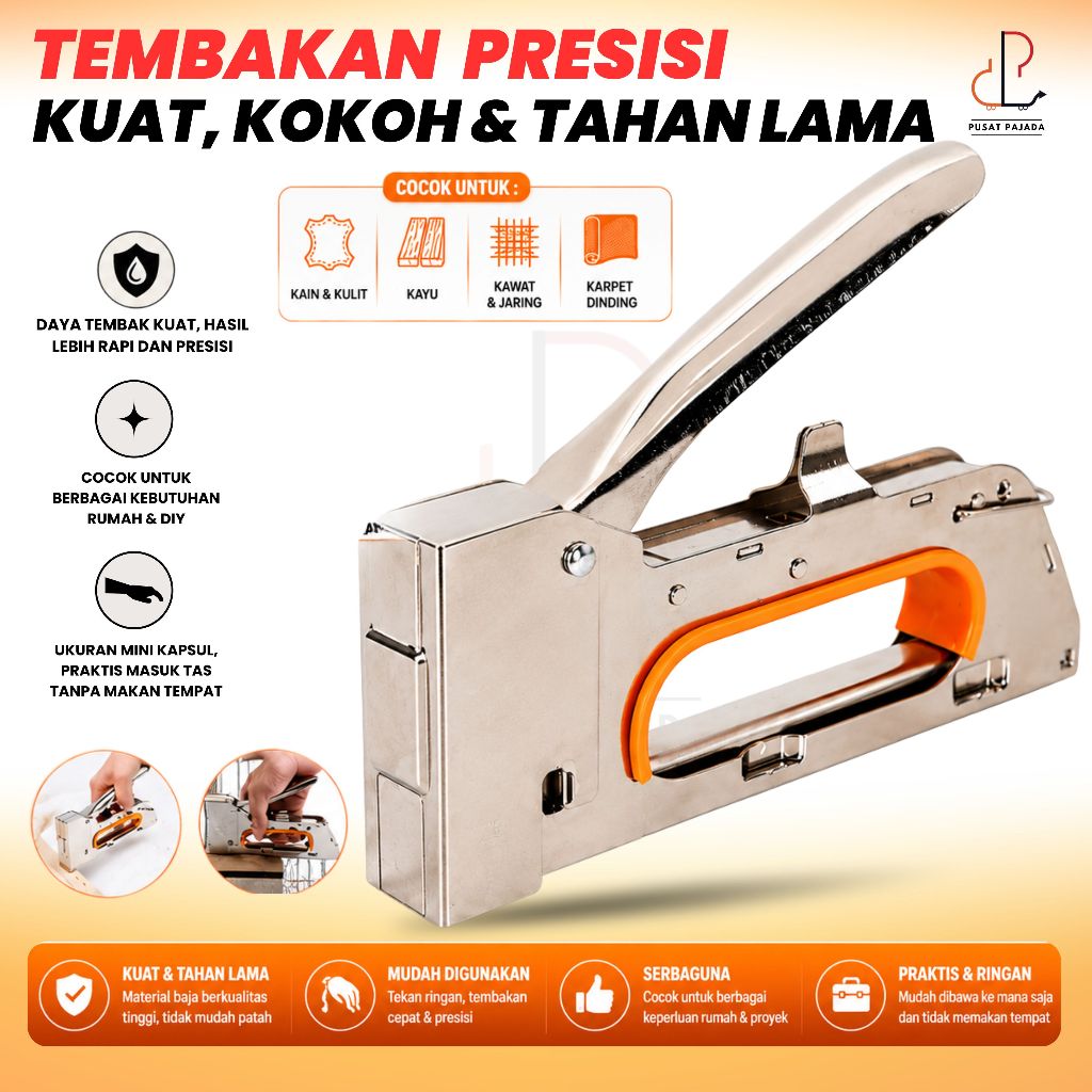 PAJADA Alat Staples Tembak Kertas Kayu Jok Motor Gun Tacker Steples Hekter Stapler Tembak Guntacker