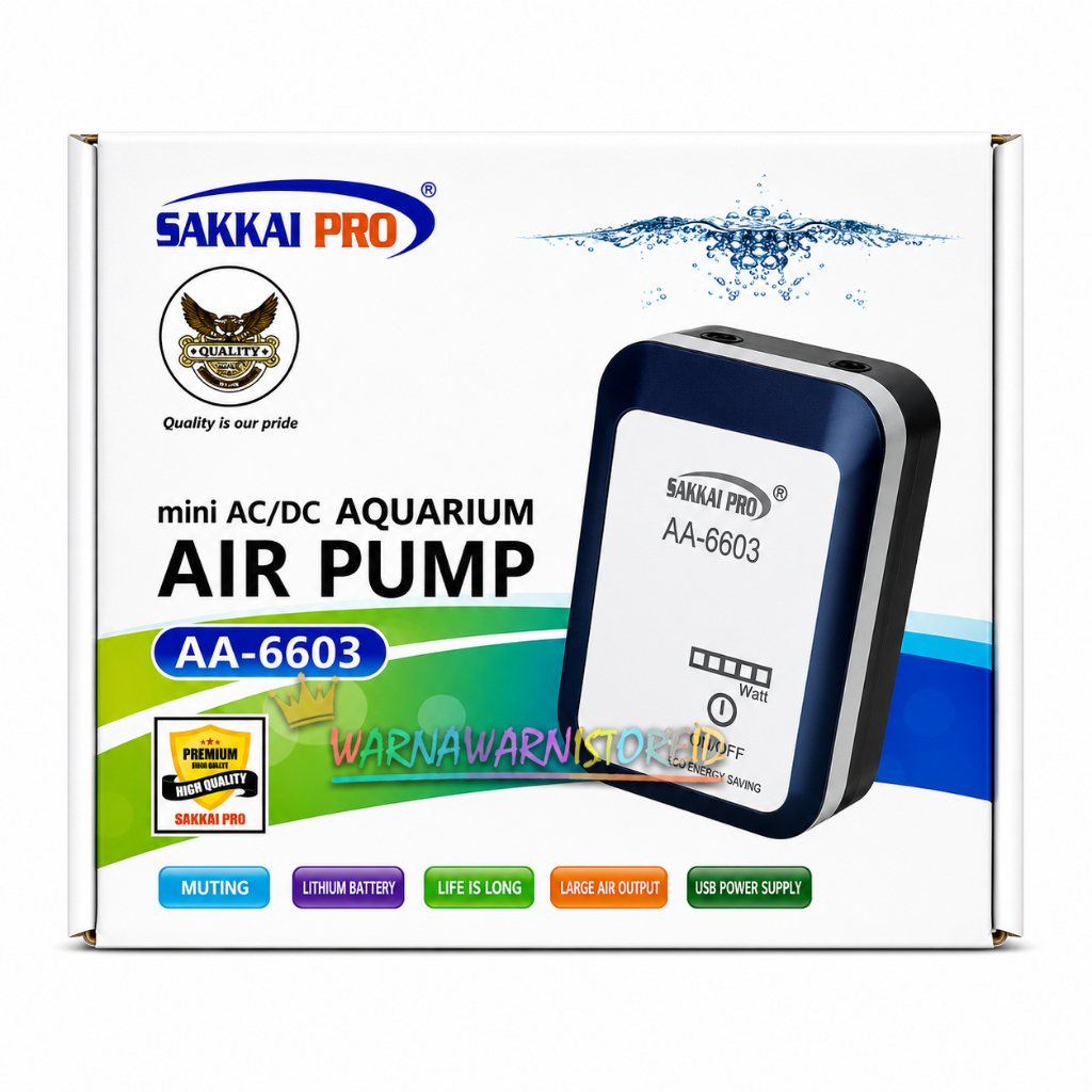 Sakkai Pro AA 6603 Pompa Aerator AC/DC Pompa Gelembung Udara 2 Lubang ACDC  Aquarium Kolam