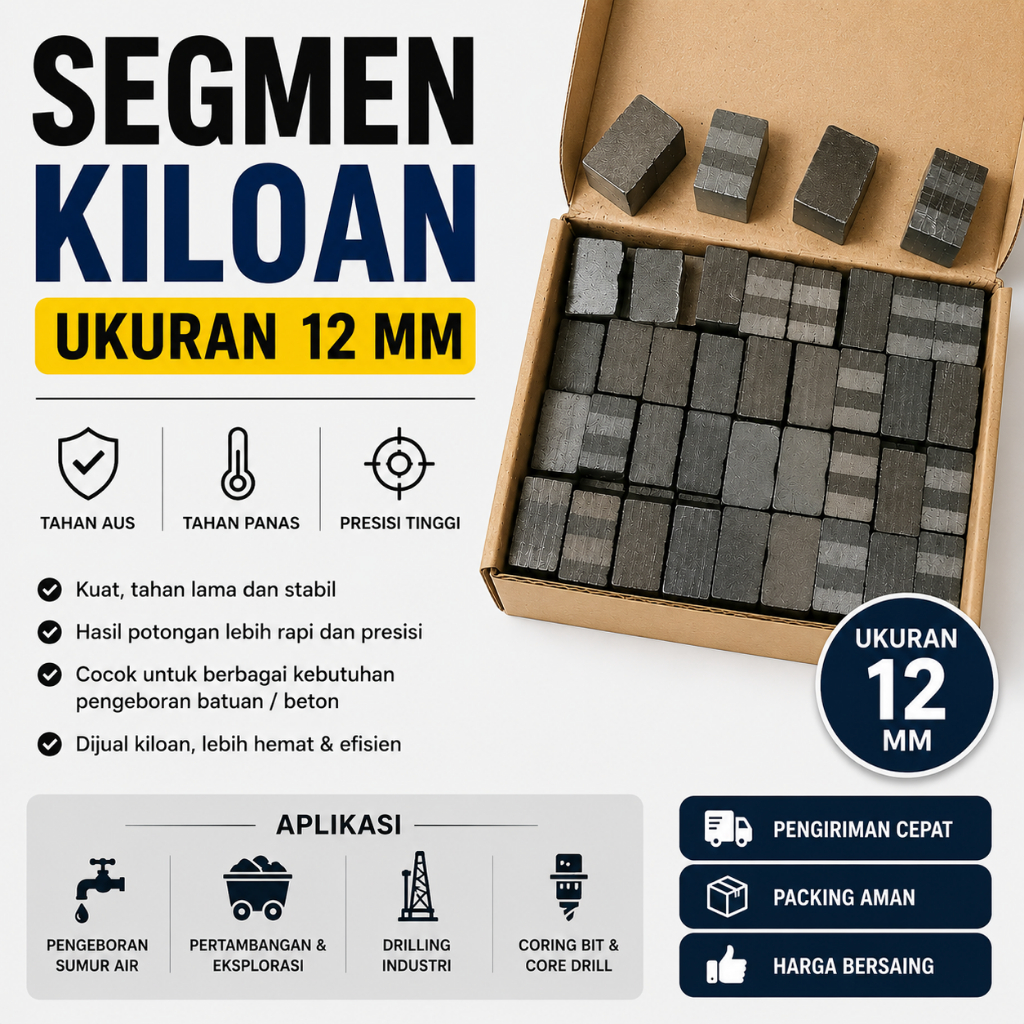Mata bor sumur/Segmen kiloan/segmen Diamond 12 mm Datar/mata bor penghancur batuan keras