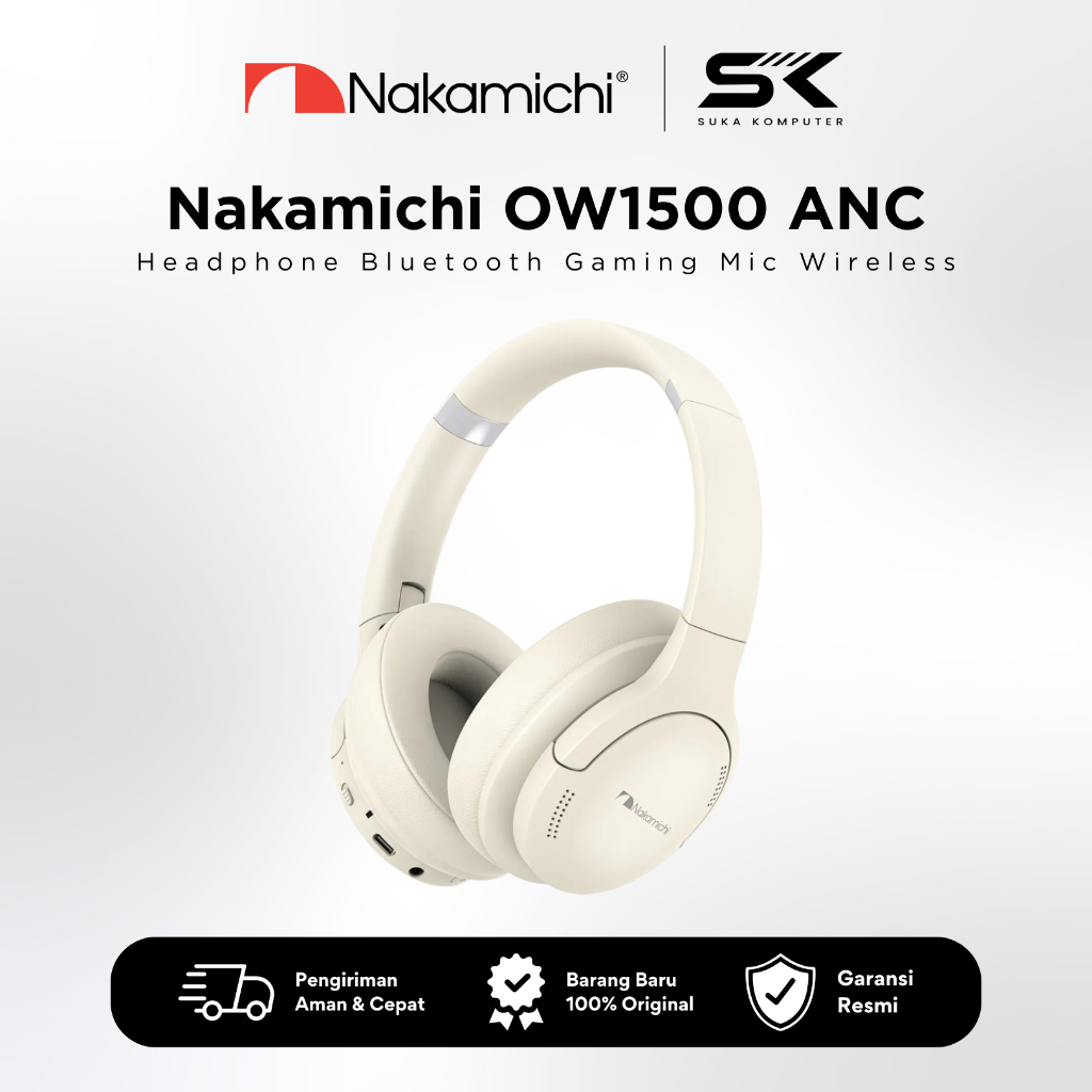 Headphone Wireless Nakamichi OW1500 ANC Headphone Bluetooth Gaming Super Bass Mic Wireless Headset E