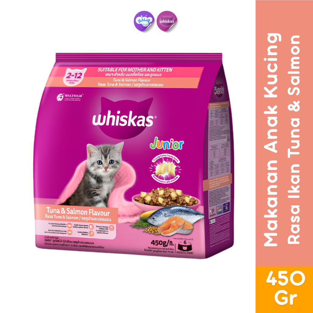 Makanan Kucing Kering Whiskas Junior Rasa Ikan Tuna & Salmon 450g