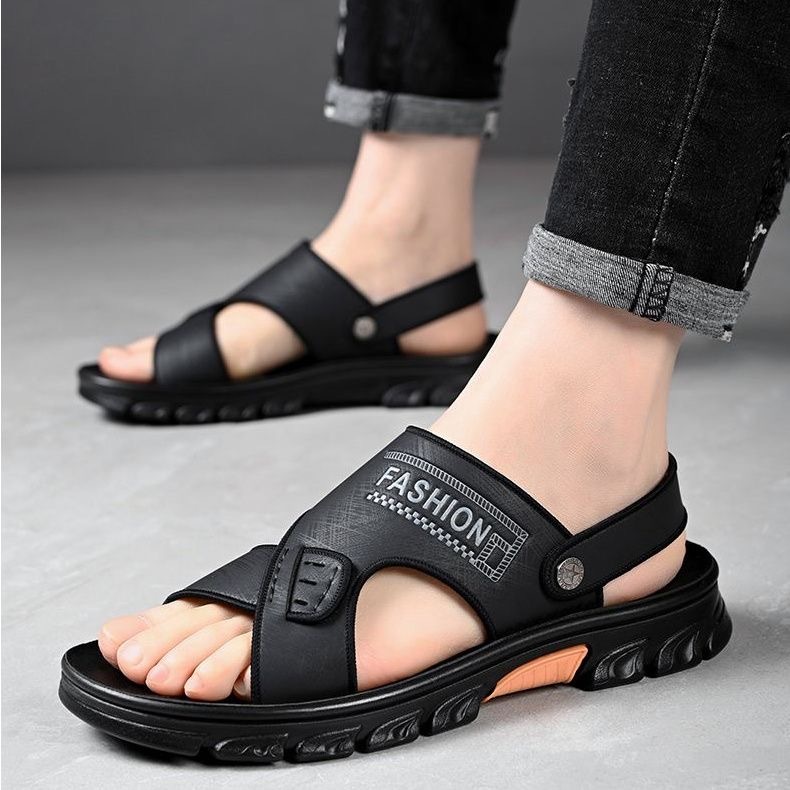 TERMUR4H Sandal Pria Kulit 33-43 Original Nyaman Empuk Seharian Sendal Cowok Selop Slop Laki-Laki Ka