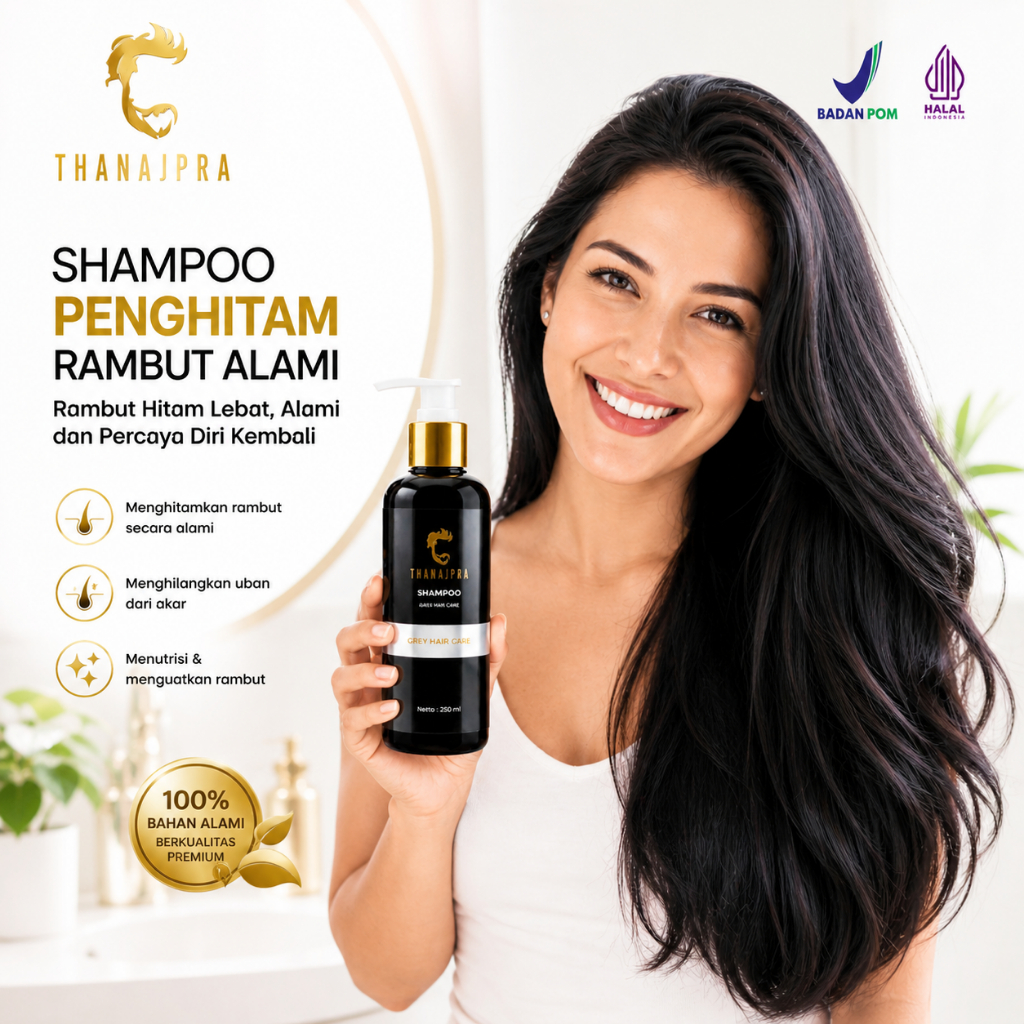 Shampoo penghitam uban permanen thanajpra hair treatment shampo hitamin rambut alami