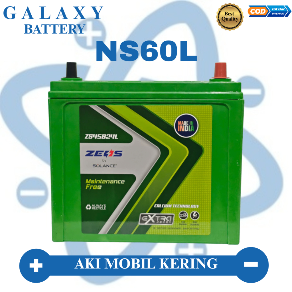 Aki Mobil ZEUS NS60L NS-60L 45 Ah MF Maintenance Free Bebas Perawatan