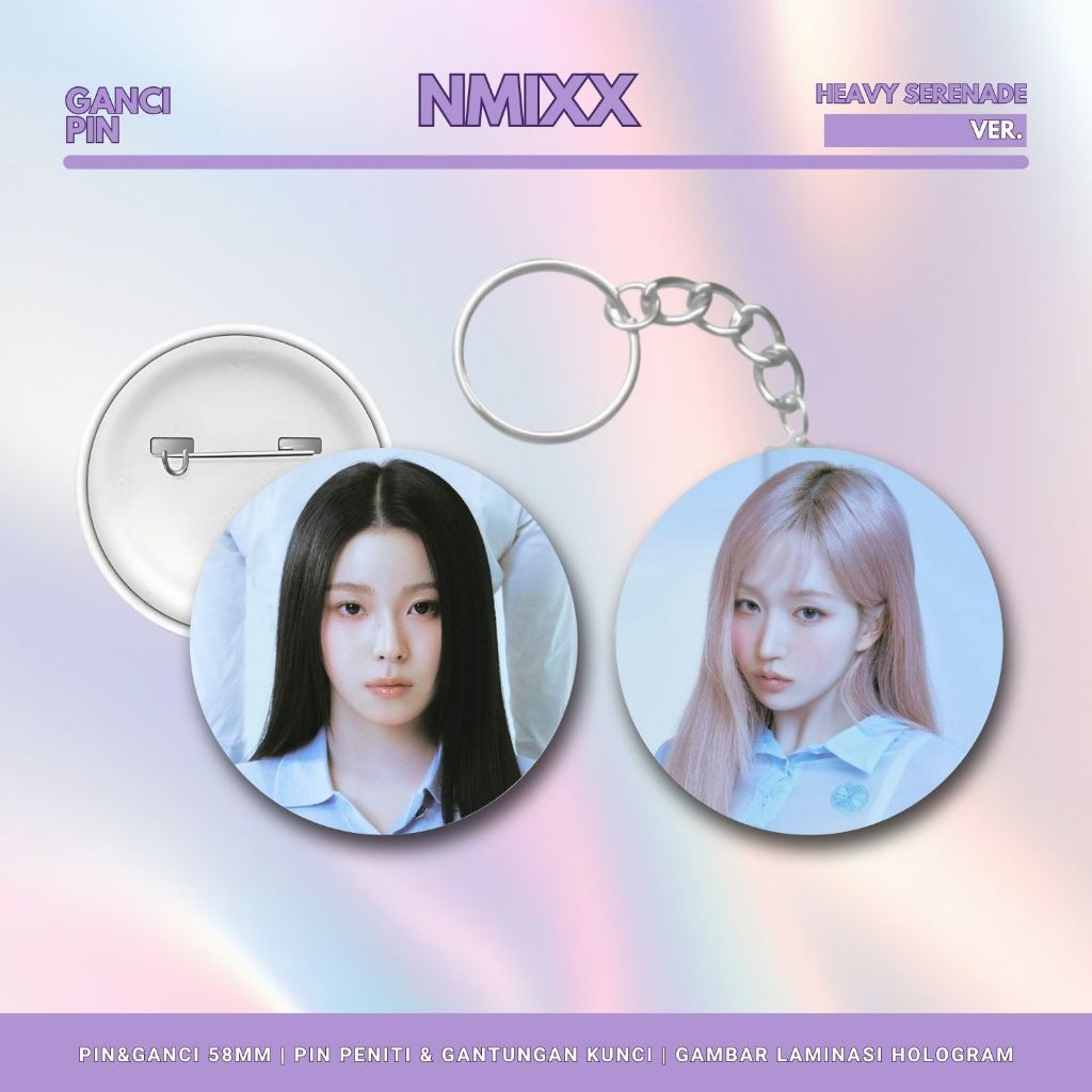 HOLOGRAM GANCI NMIXX PIN HEAVY SERENADE KEYCHAIN 58 MM GANTUNGAN KUNCI KPOP UNOFFICIAL LILY BAE