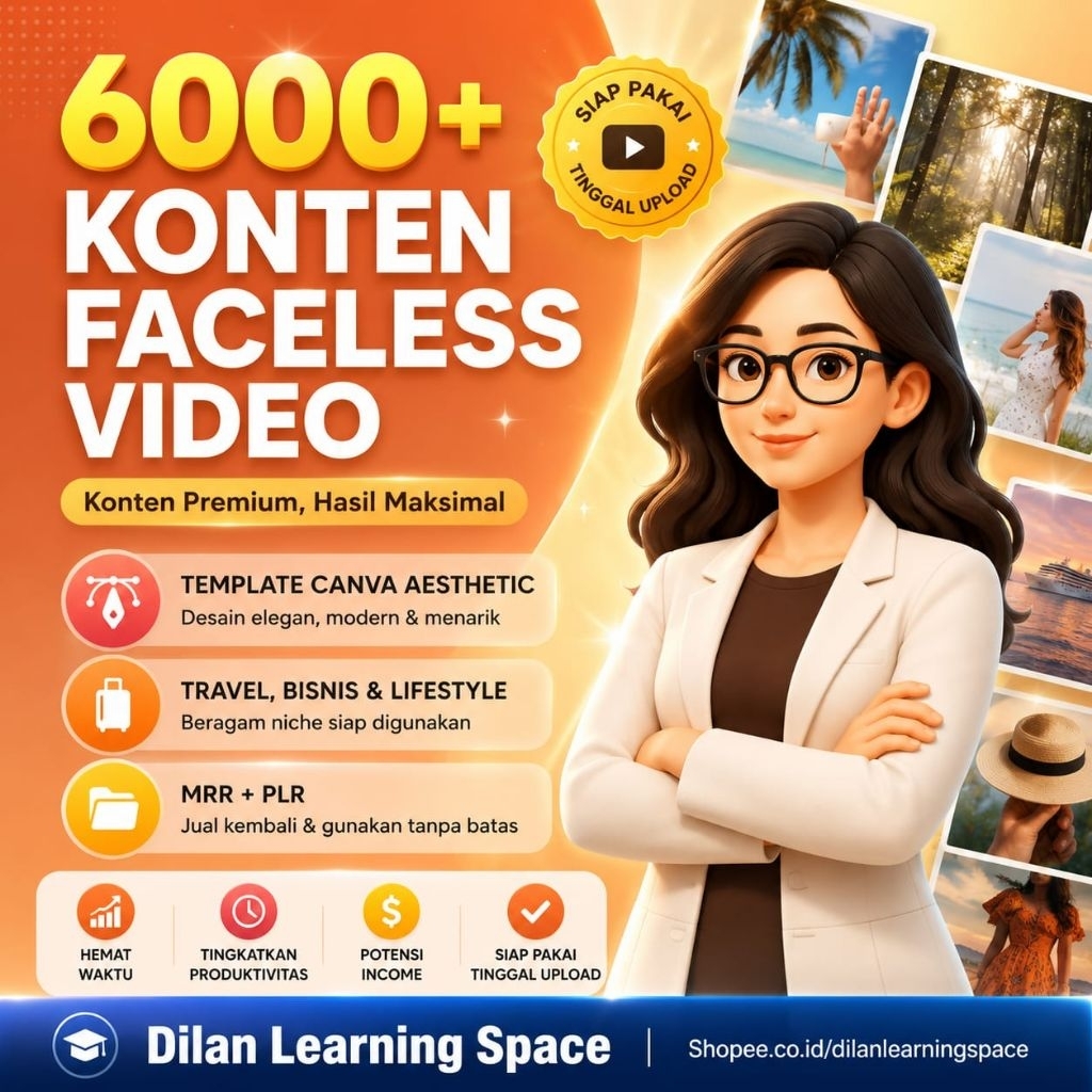 (79) 6000+ Konten Video Faceless – Template Canva Aesthetic, Travel, Bisnis & Lifestyle (MRR + PLR)