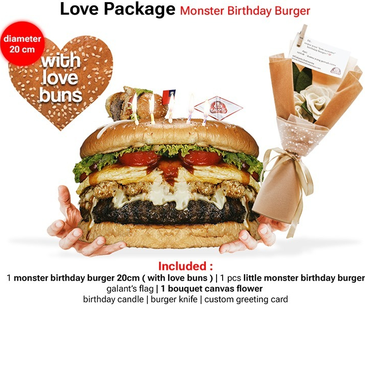 Love Monster Birthday Burger 20cm  (Birthday Cake Aesthetic)