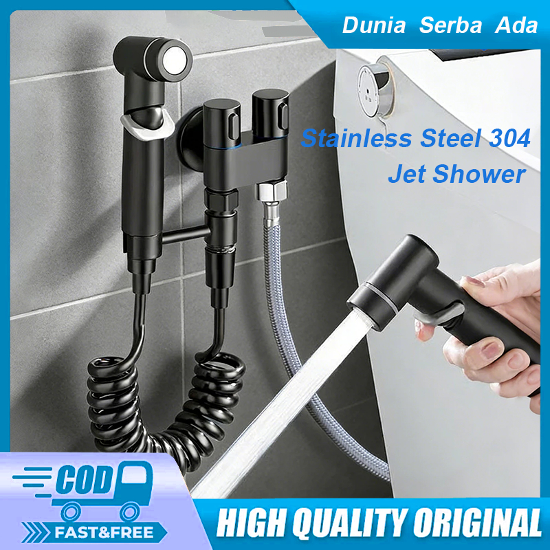 ORIGINAL PREMIUM Jet Shower Closet SUS304 Stainless Steel Kran Cabang 2 Aliran Air 1/2 Inch   Selang
