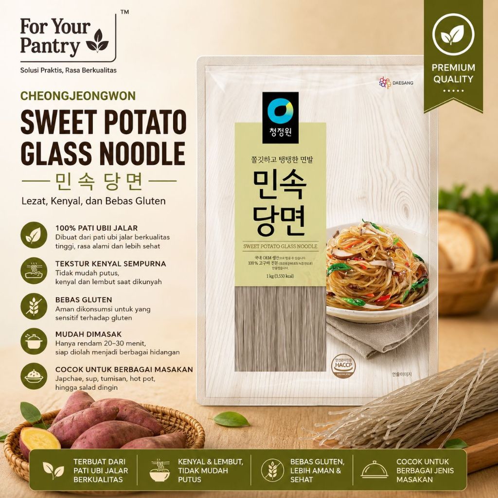 Cheongjeongwon Sweet Potato Glass Noodle 1kg | Korean Glass Noodle | Soun Ubi Korea untuk Japchae Ho