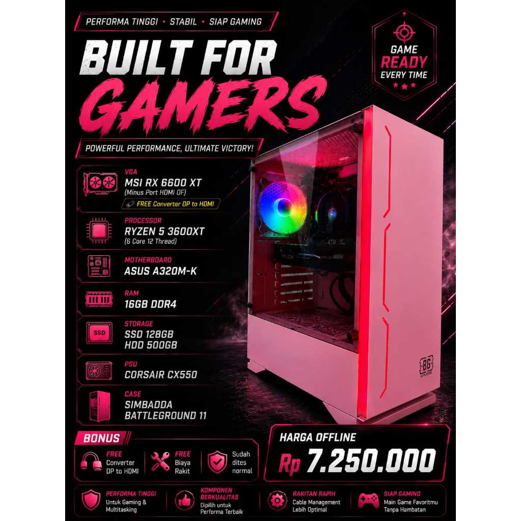 PC GAMING RAKITAN AMD RYZEN 5 3600XT FEAT RX 6600XT