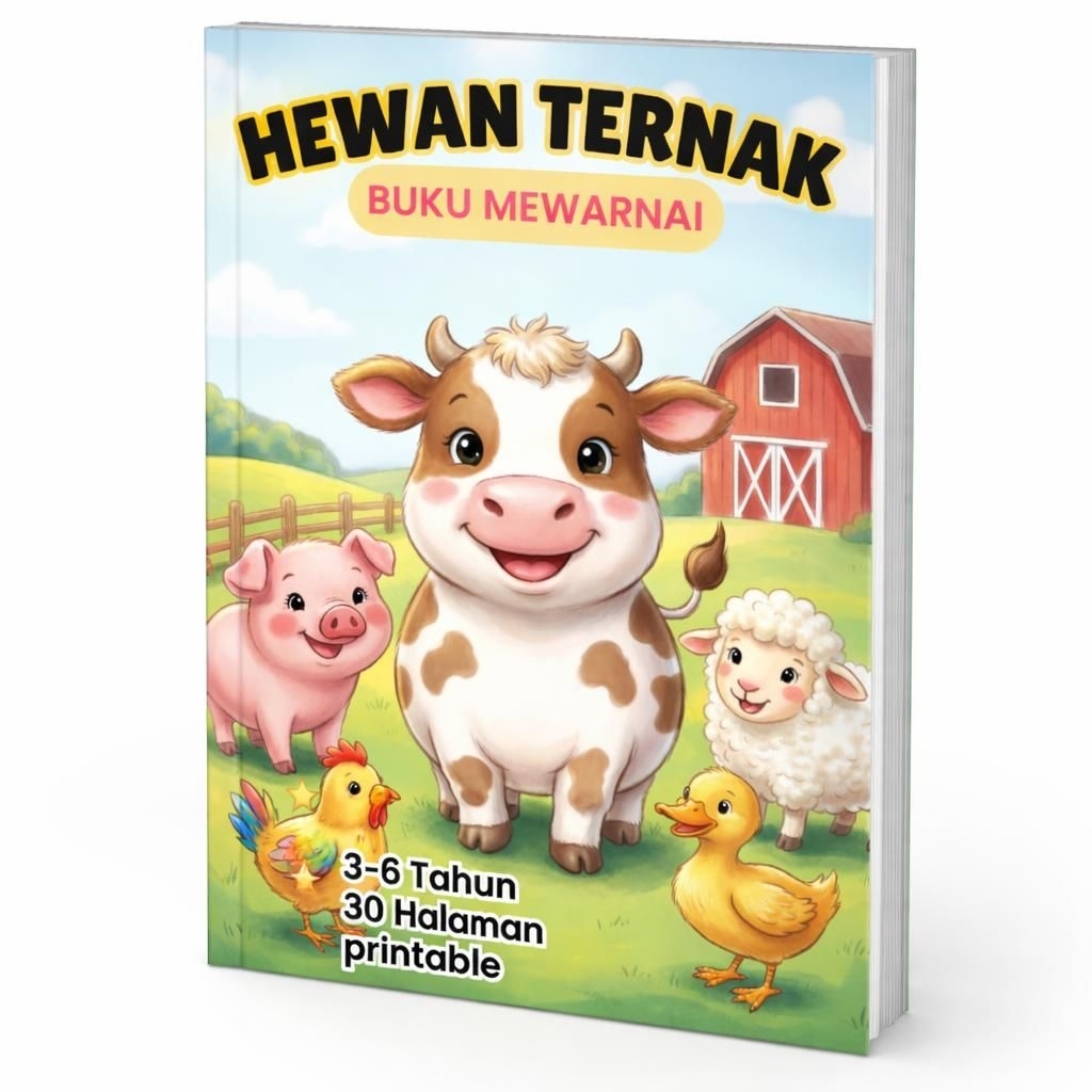Buku Mewarnai Anak Printable PDF Hewan Ternak | 30 Halaman Aktivitas Edukasi Usia 3-6 Tahun