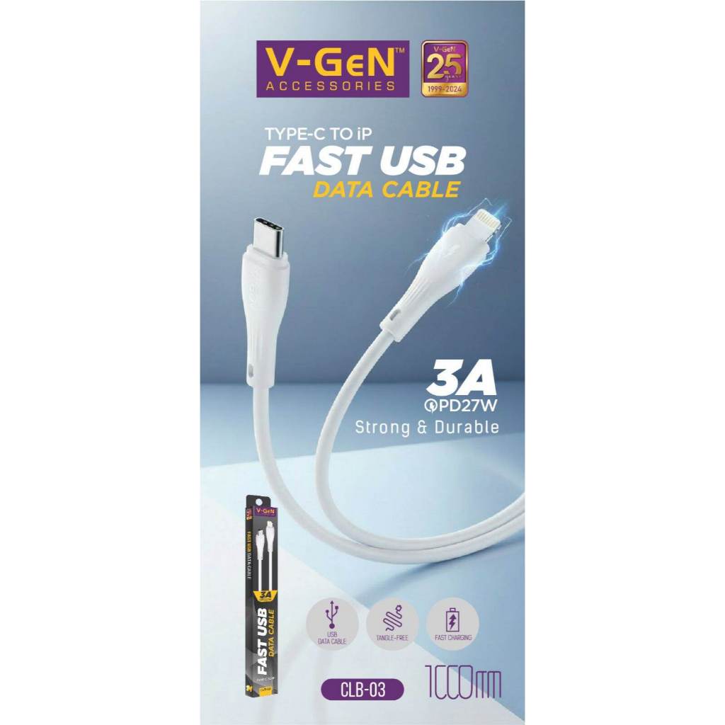 kabel data clb-03 VGEN type-c to Lightning 3A 27watt strong and durable murah
