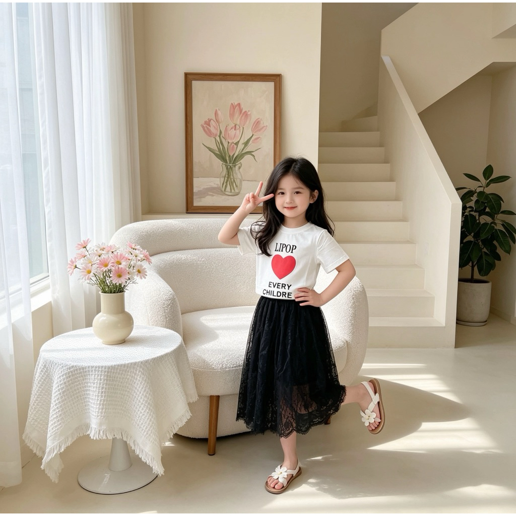 setelan rok puring anak perempuan / set kaos dan rok puring brukat