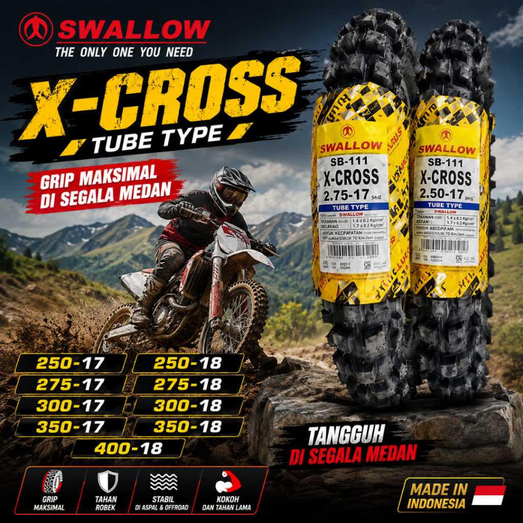 Ban Swallow X Cross 250-17 275-17 300-17 275-18 300-18 Tube Type Ban Semi Trail Ban Motor Ring 17 Ba