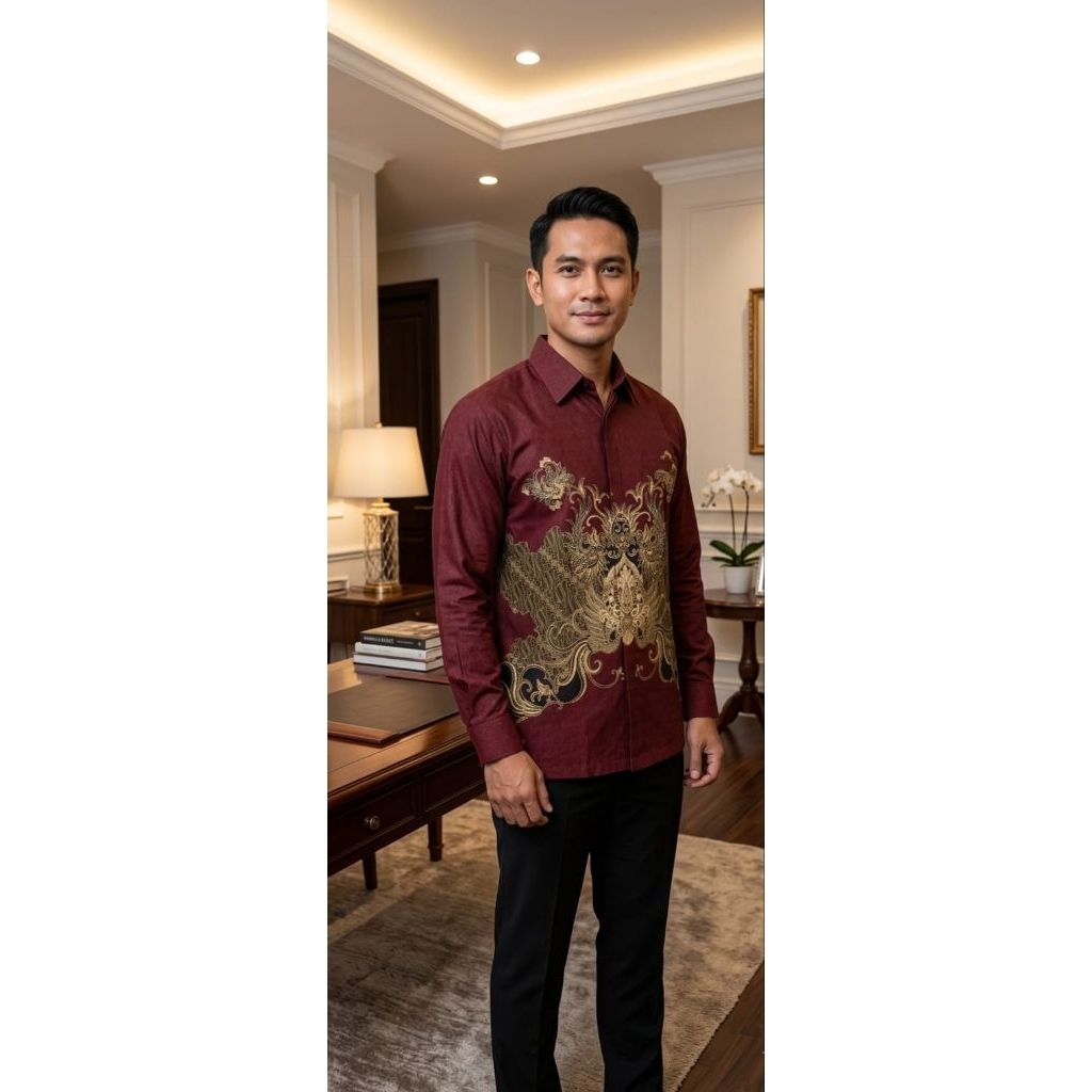 Baju batik pria lengan panjang berpuring premium