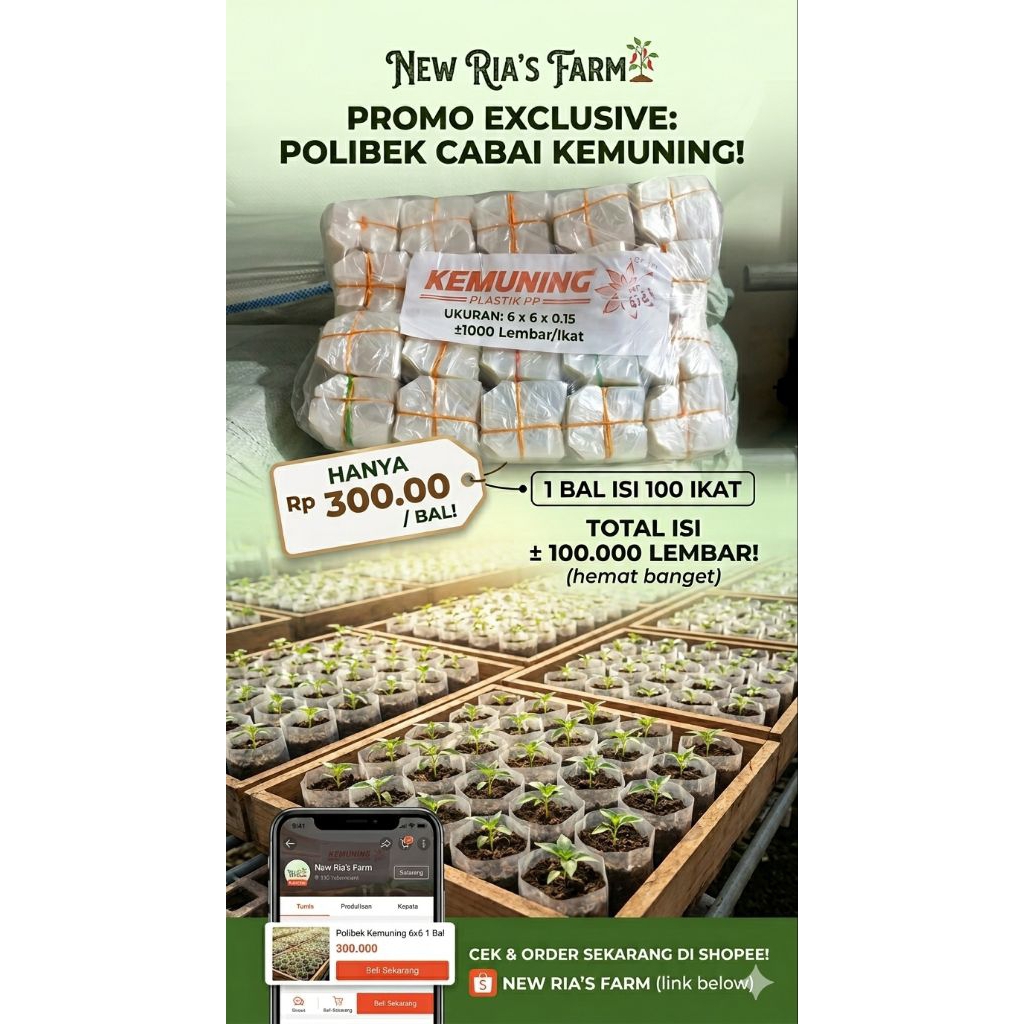 PLASTIK MEDIA SEMAI BENIH/ POT BENIH POLYBAG SEMAI BENIH TRANSPARAN CAP KEMUNING
