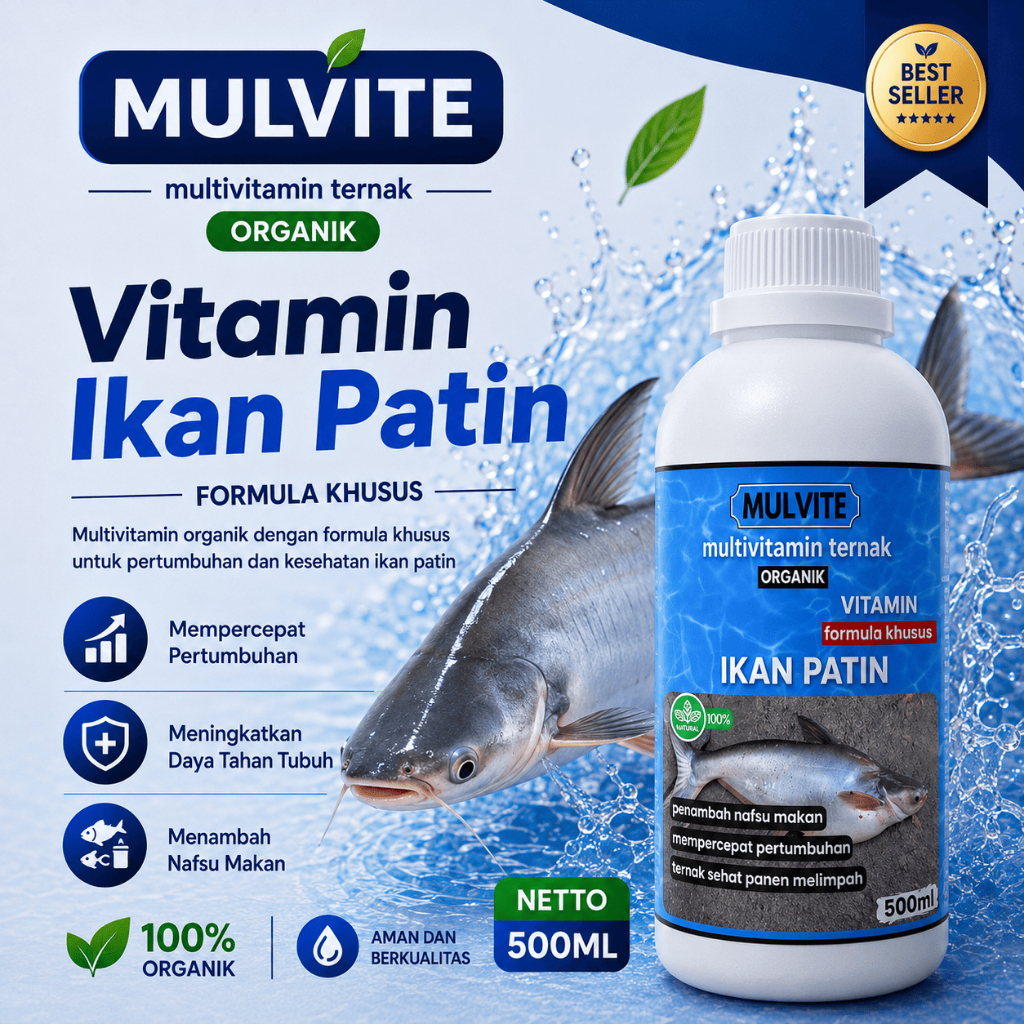 MULVITE IKAN PATIN, VITAMIN Ikan Patin Agara Cepat Besar 1010 Ml Probiotik Pemacu Pertumbuhan Ikan P