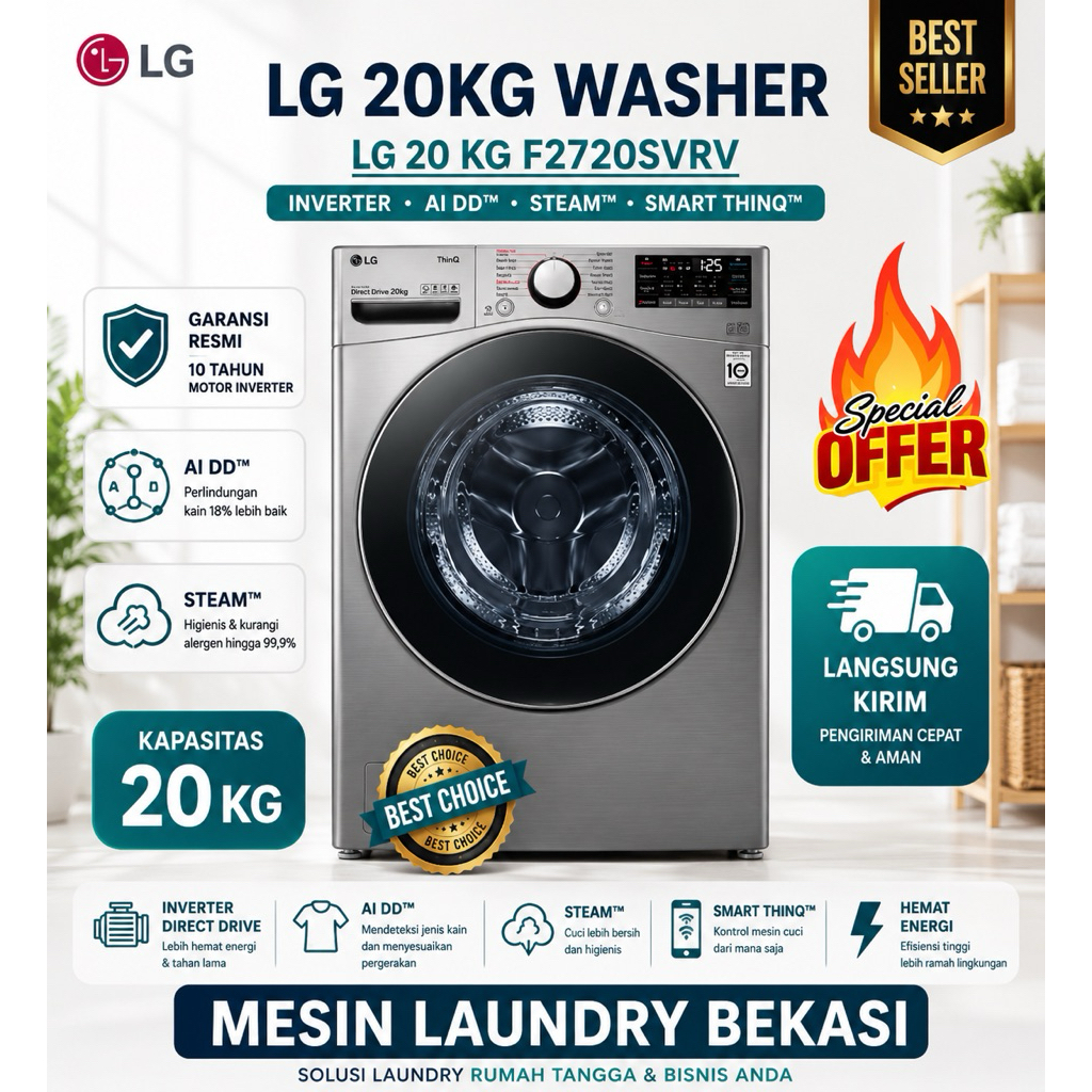 Mesin cuci LG 20kg Front Loading - F2720SVRV