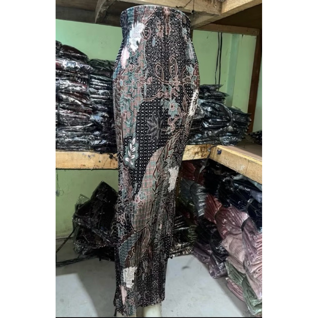 Rok plisket coklat hijau