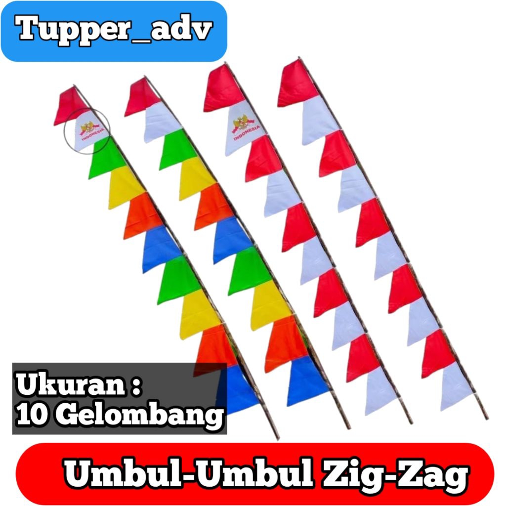 Umbul-Umbul Merah Putih & Warna Warni 10 Gelombang / Bendera Umbul-umbul Zig-zag / Bendera Umbul-Umb
