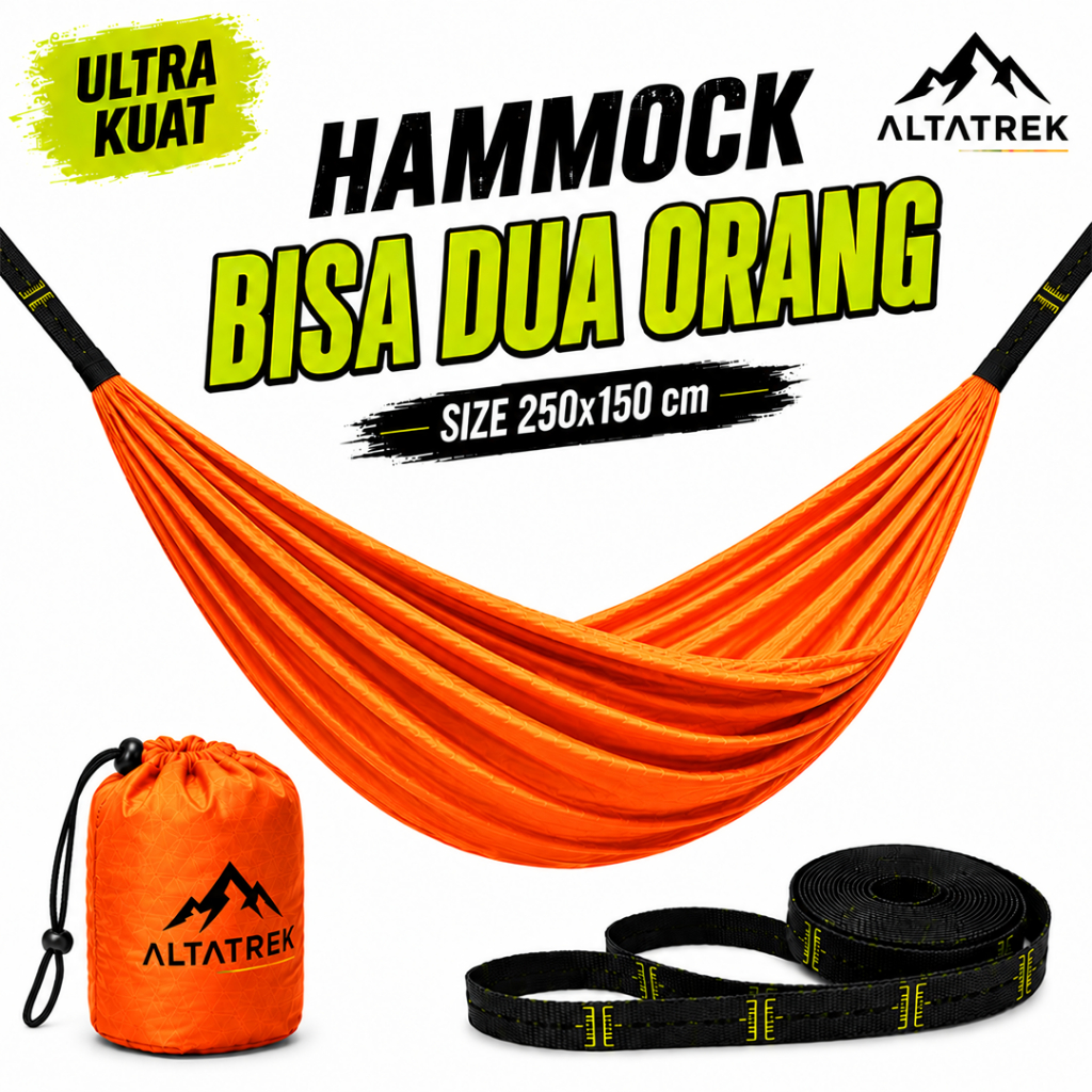 Hammock Ayunan Gantung Outdoor 250x150 cm - Bahan Tebal & Kuat, Beban Hingga 150 kg